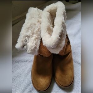 Bebe Tan Boots with Plush White Cuff